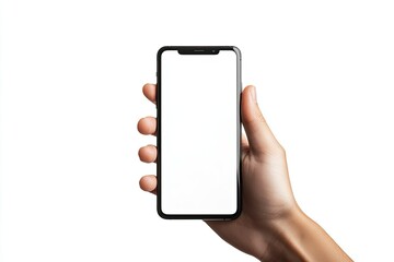 High Resolution Picture of Right Hand Holding a Smartphone Isolated on White