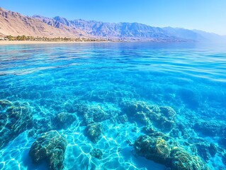 Blue Sea Reef Coastline Mountain View