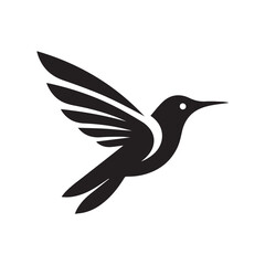 Obraz premium Abstract black and white bird illustration with a silhouette of a hummingbird, crow, and sparrow in flight, featuring wings, beak, and feathers in a simple, cute, and artistic design
