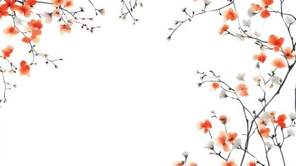 Elegant Floral Frame with Orange and White Flowers on a White Background