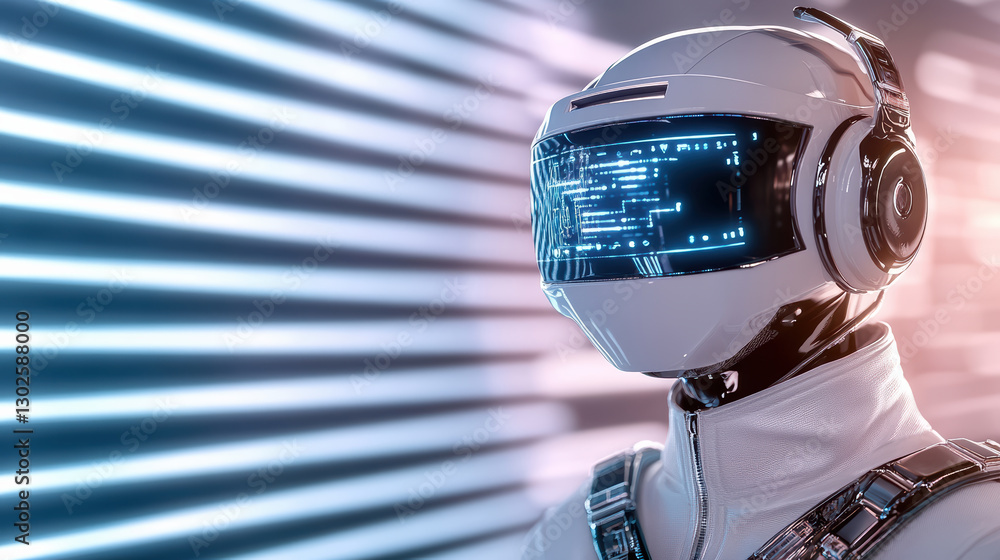 Poster futuristic robot with digital interface and sleek design