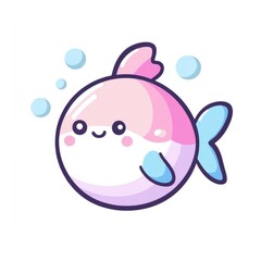 Obraz premium Cute Cartoon Fish with Bubbles and Pastel Colors in a Happy Style