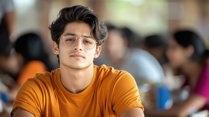 Fototapeta premium young college boy sitting in classroom
