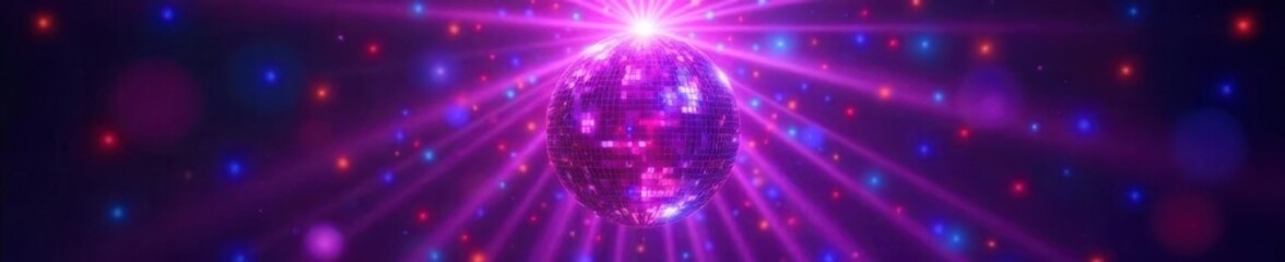 Obraz premium Sparkling light rays emanating from a giant purple disco ball, radiant, light rays