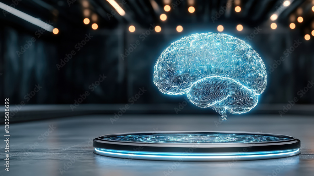 Poster futuristic brain scan visualizes thoughts in high tech environment