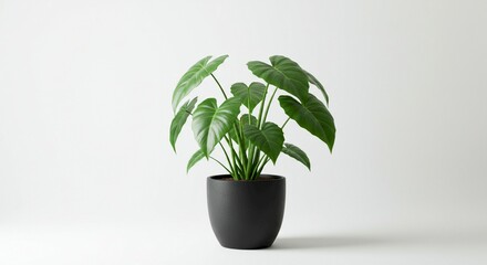 Obraz premium Lush Green Philodendron Plant in Modern Black Pot Home Decor Minimalist Style