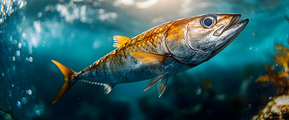 Fototapeta premium Submerged Tuna Fish In Ocean Water