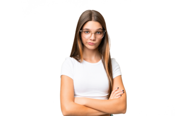 Teenager caucasian girl over isolated background feeling upset