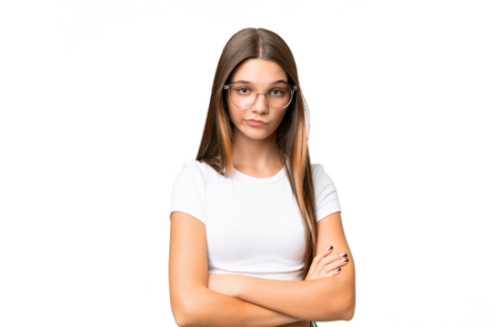 Teenager caucasian girl over isolated background feeling upset
