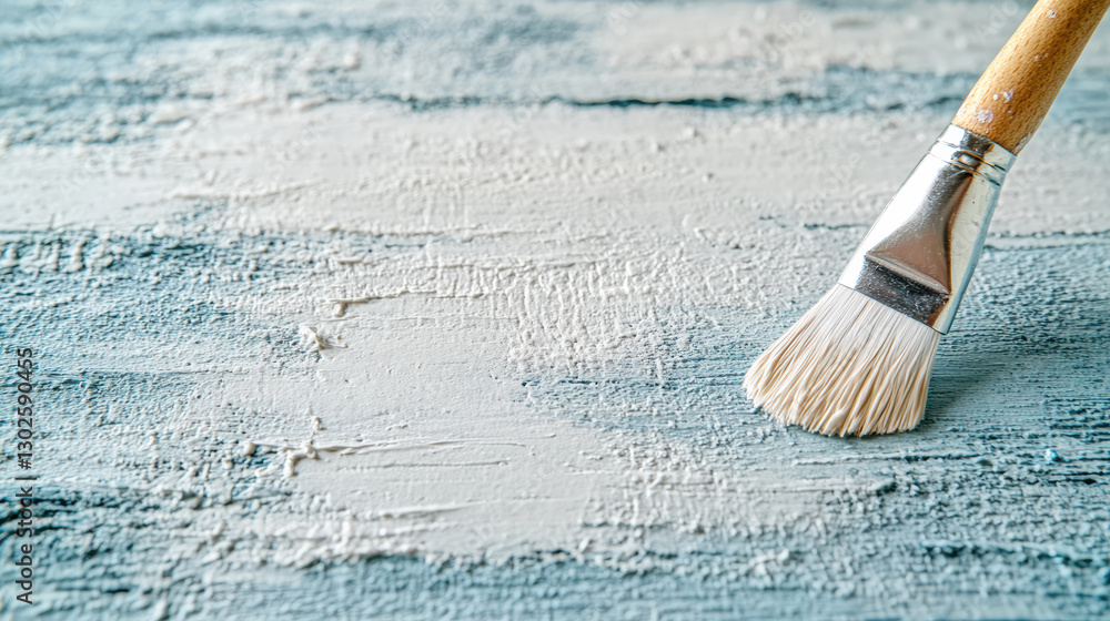 Poster brush applying texture on painted surface, creating artistic effect