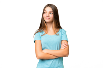 Teenager girl over isolated chroma key background looking to the side