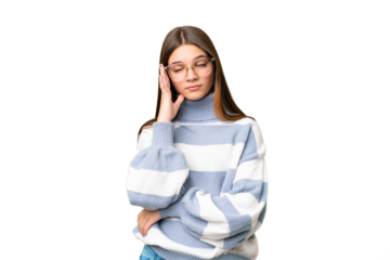 Teenager girl over isolated chroma key background with headache