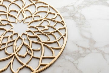 Elegant Gold Decorative Plate on Marble Surface with Intricate Floral Design