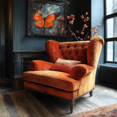 Luxurious Velvet Armchair in a Cozy Vintage Interior