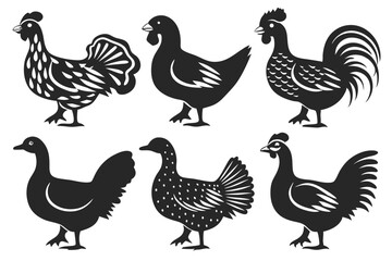 set of Hen Silhouette vector illustration