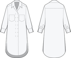 Oversized long shirt design flat sketch