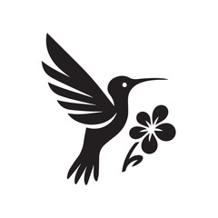 Fototapeta premium Abstract black and white bird illustration with a silhouette of a hummingbird, crow, and sparrow in flight, featuring wings, beak, and feathers in a simple, cute, and artistic design