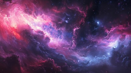 Cosmic Nebula: A Vivid Dance of Pink and Purple Celestial Clouds