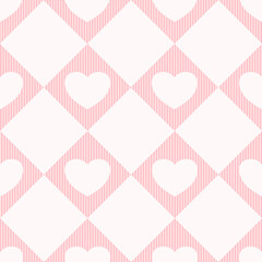 Hearts icon vector seamless pattern in gingham check. Valentine's Day theme for scarves, cards, wedding invitations, scrapbooks, wrapping paper, fashion textiles, and stationery.