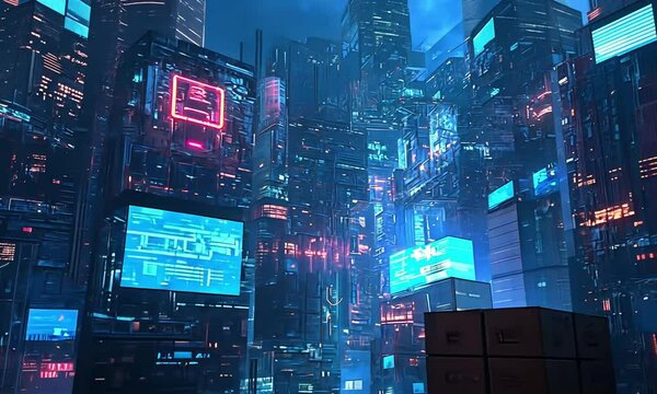 Cyberpunk Cityscape with Neon Lights and Futuristic Architecture