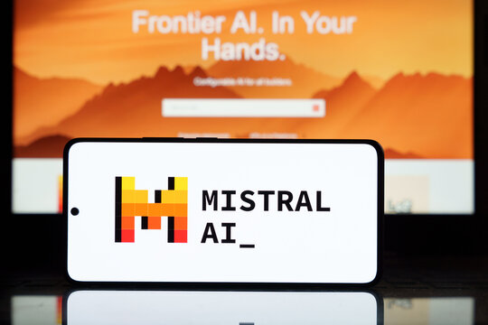 Mistral French AI company logo on screen
