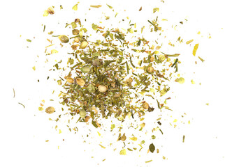 A pile of hemp tea leaves. Dried hemp leaves isolated on a white background