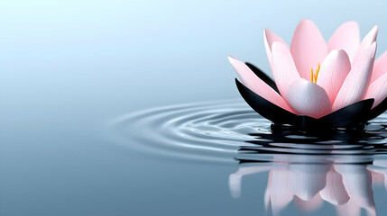 Pink Lotus Flower Floating on Calm Blue Water