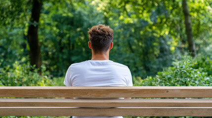Fototapeta premium person sitting quietly on park bench, enjoying nature tranquility