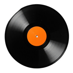 Obraz premium Black Vinyl Record with Orange Label and transparent background