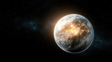 glowing planet in dark space, showcasing fiery elements and cosmic beauty