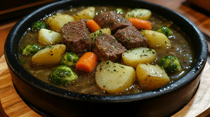 Hearty Beef Stew With Vegetables In Bowl
