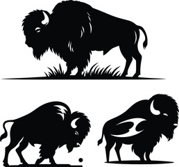 Bison Vector Logo Set – Wild Buffalo Silhouettes & Rustic Wildlife Design.