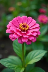 Obraz premium Large pink giant zinnia flower with soft petals in garden, zinnia, hungarian