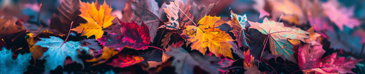 カラフルな楓の落ち葉の背景　Generated image