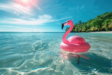 Flawless Picture of Inflatable Flamingo in Clear Blue Tropical Water