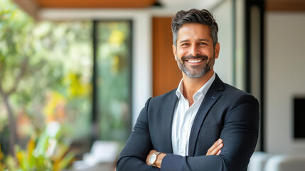 young handsome businessman standing confidently