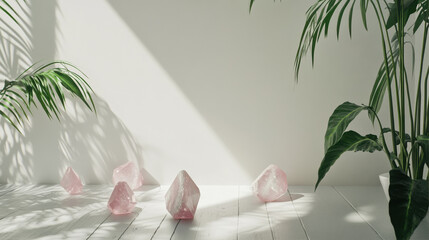 pink crystals on white background
