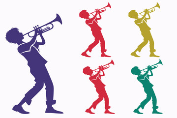 set of Playing-trumpet Silhouette vector illustration