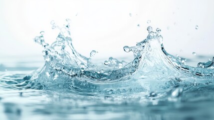 Dynamic splash of clear blue water. Blue liquid creates an energetic and fresh motion. Aquatic wave with droplets and fluid motion, reflecting purity natural vitality. Ideal for nature refreshment