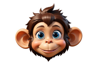 Cartoon monkey face with big blue eyes and smile, transparent background