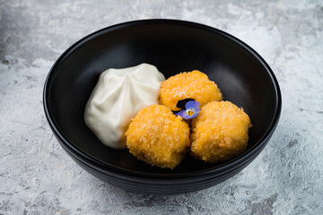 Asian dessert fried milk on a plate
