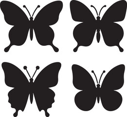 Simple flat silhouette butterflies illustration.