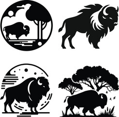 Bison Vector Logo Set – Wild Buffalo Silhouettes & Rustic Wildlife Design