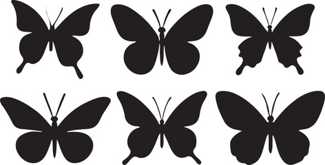 Simple flat silhouette butterflies illustration.