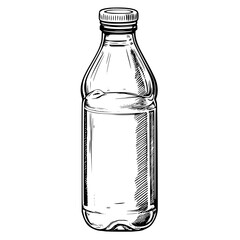 Engraved vector illustration of a clear plastic water bottle with detailed features and a simple design, perfect for various graphic uses