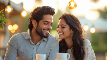 young indian couple enjoying coffee together