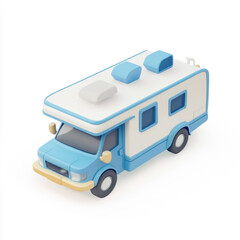 3D icon render of a motorhome isolated on a white background