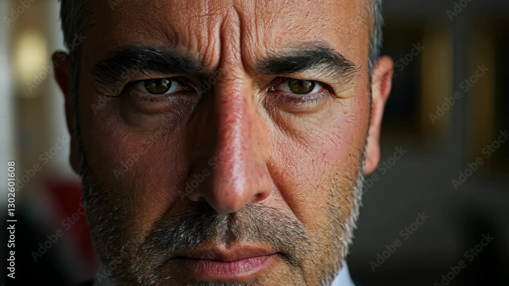 Aufkleber man in a suit and vest with a red tie and a serious expression. he is looking at the camera