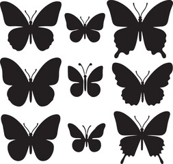 Simple flat silhouette butterflies illustration.