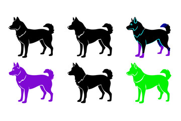 set of Siberian Husky Dog Silhouette vector illustration